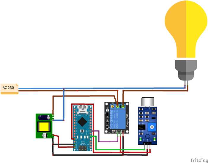 Fritzing Arduino clap switch schematic